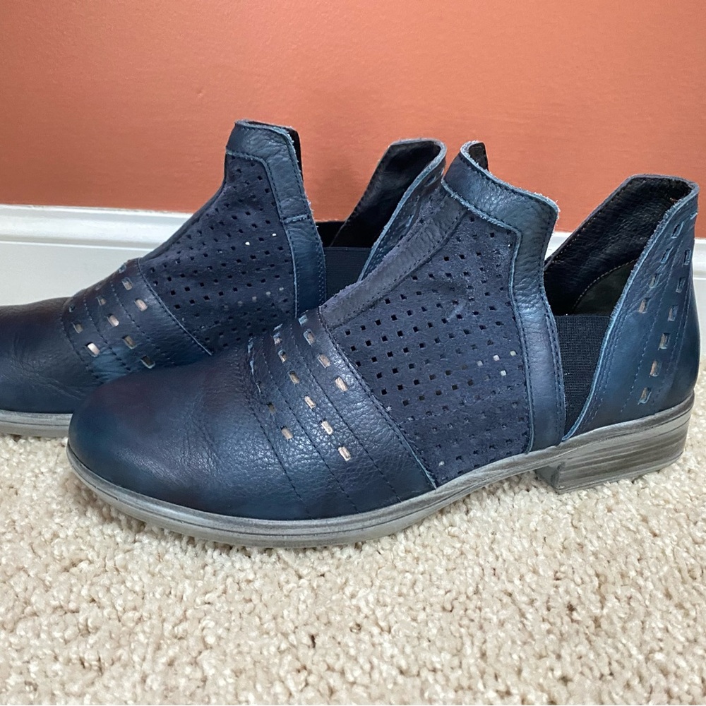 Naot Blue Perforated Leather Ankle Boots